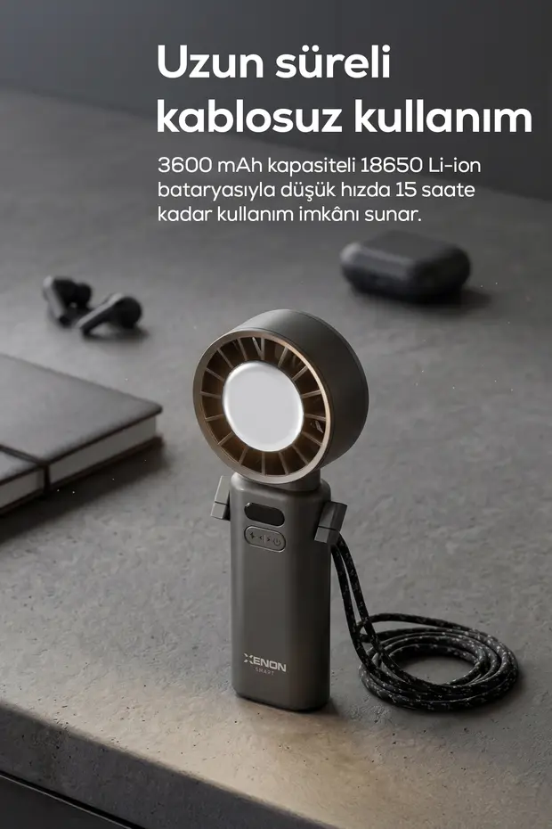 Peltier Buz Soğutmalı El Vantilatörü | 100 Kademe, 3600mAh, 8300 RPM, USB-C, Askılı (Gri-X6111) Peltier Buz Soğutmalı El Vantilatörü | 100 Kademe, 3600mAh, 8300 RPM, USB-C, Askılı (Gri-X6111)